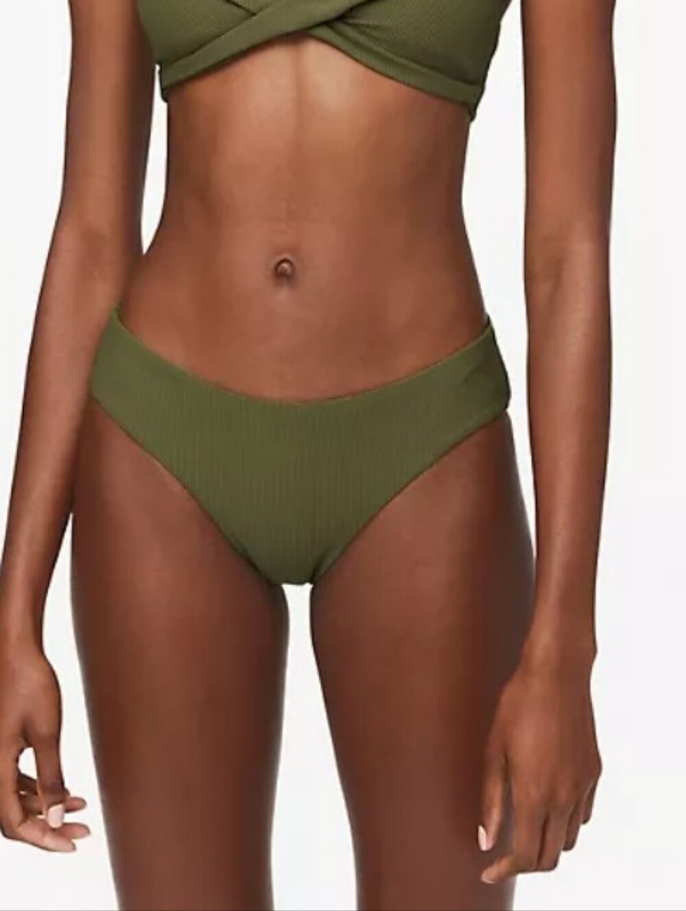lululemon Clear Waters Mid-Rise Olive Ribbed Bikini Bottom, Size 10, EUC